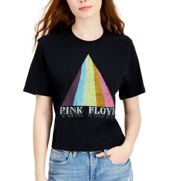 Junk Food NWT Pink Floyd Retro Black Cropped Graphic Band T-Shirt Oversized XS - Picture 1 of 4